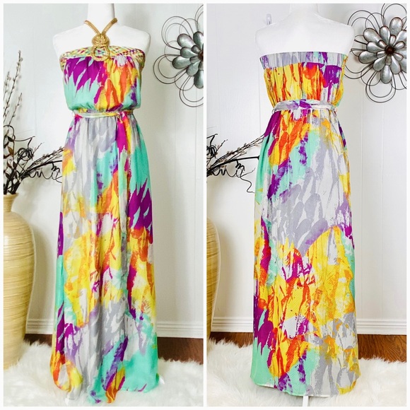 charlie jade Dresses & Skirts - Charlie jade Silk Cold Shoulder Maxi Dress Sz M
